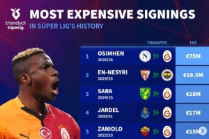 德转列土超历史买人榜：奥斯梅恩断崖领跑，恩内斯里&扎鸟在列