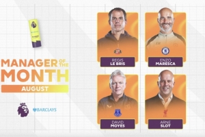 英超8月最佳主帅候选：斯洛特、马雷斯卡、莫耶斯&布里斯入围